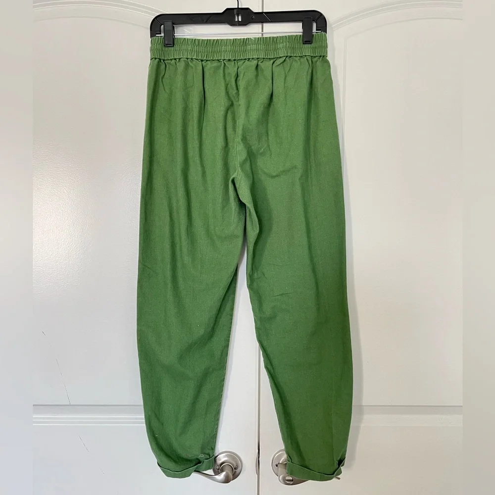 J.Crew Factory Cotton Linen blend Drawstring Pants Pull On Crop Green Si… - Picture 7 of 7